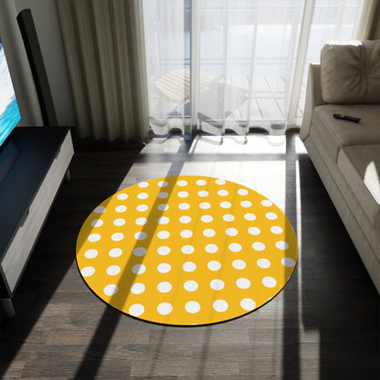 Yellow Polka Dot Round Rug 60 Inch White Dot Area Rug Bright Colorful Room Decor