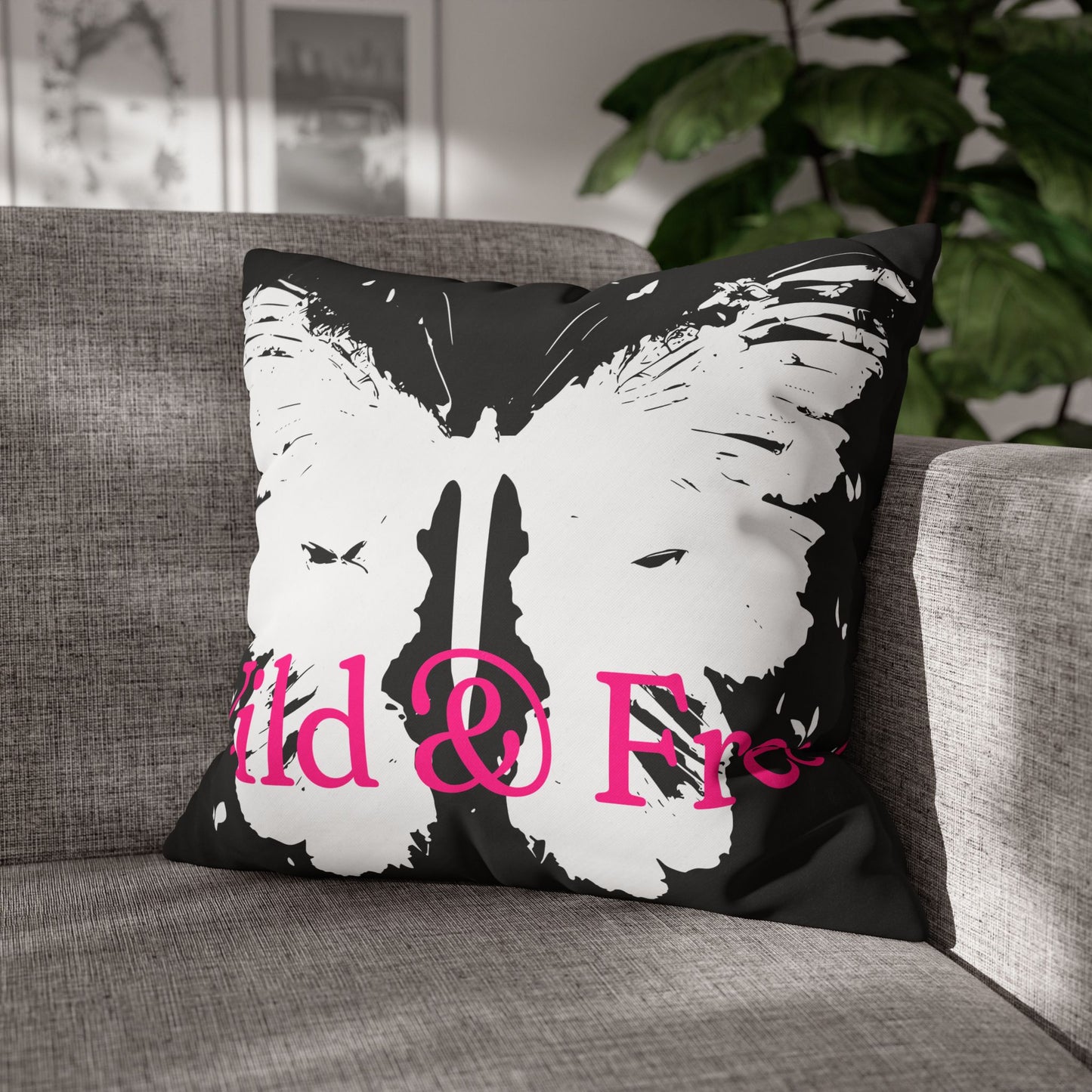 Wild and Free Butterfly Black Canvas Pillow Cover 20x20