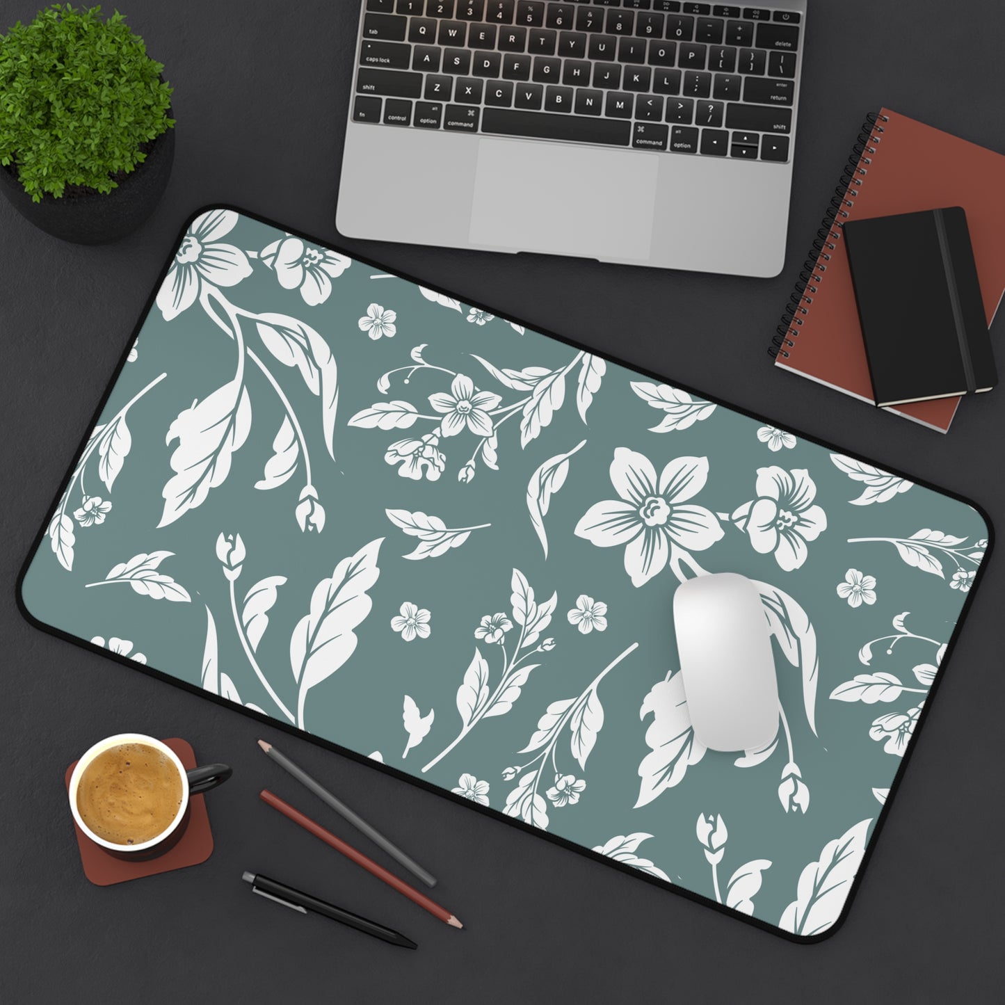 Dusty Blue Floral Desk Pad (12x18, 12x22 or 16x32)
