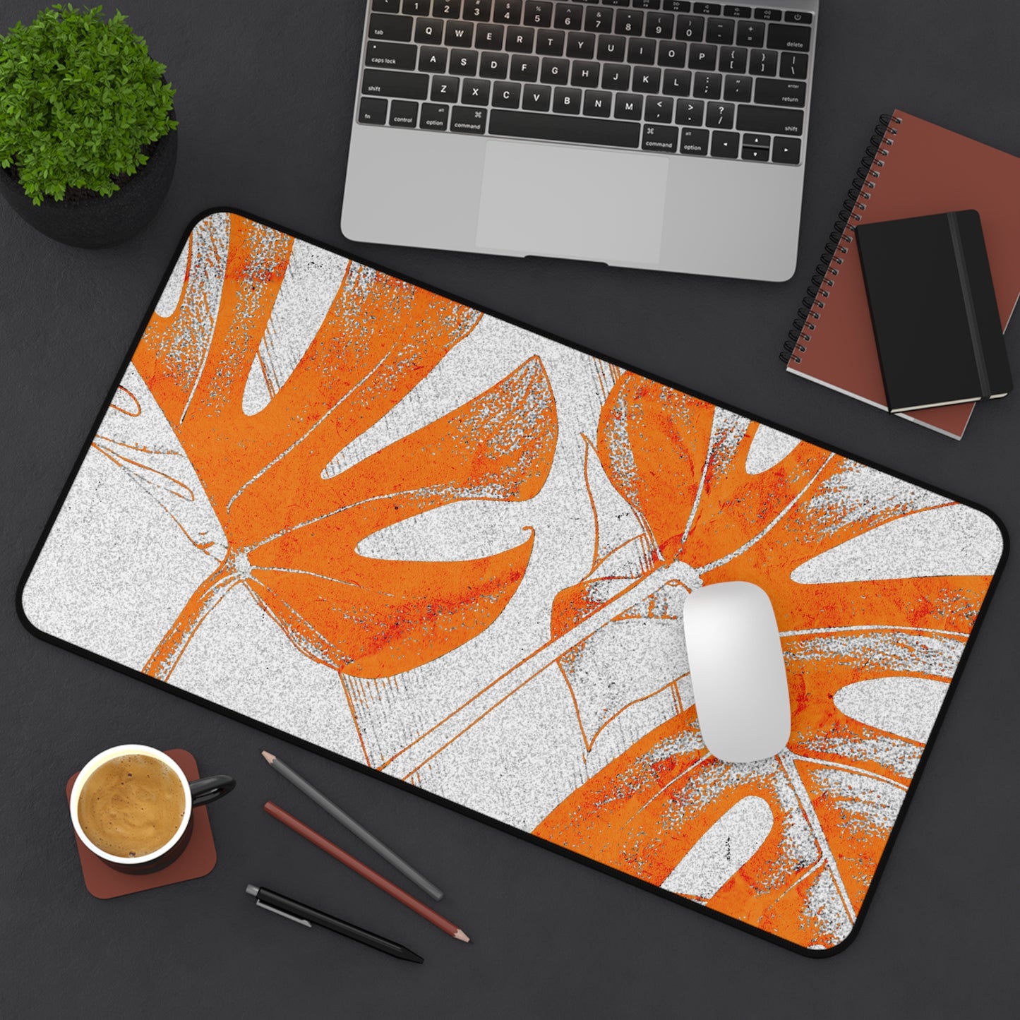 Monstera Leaf Tangerine Desk Pad