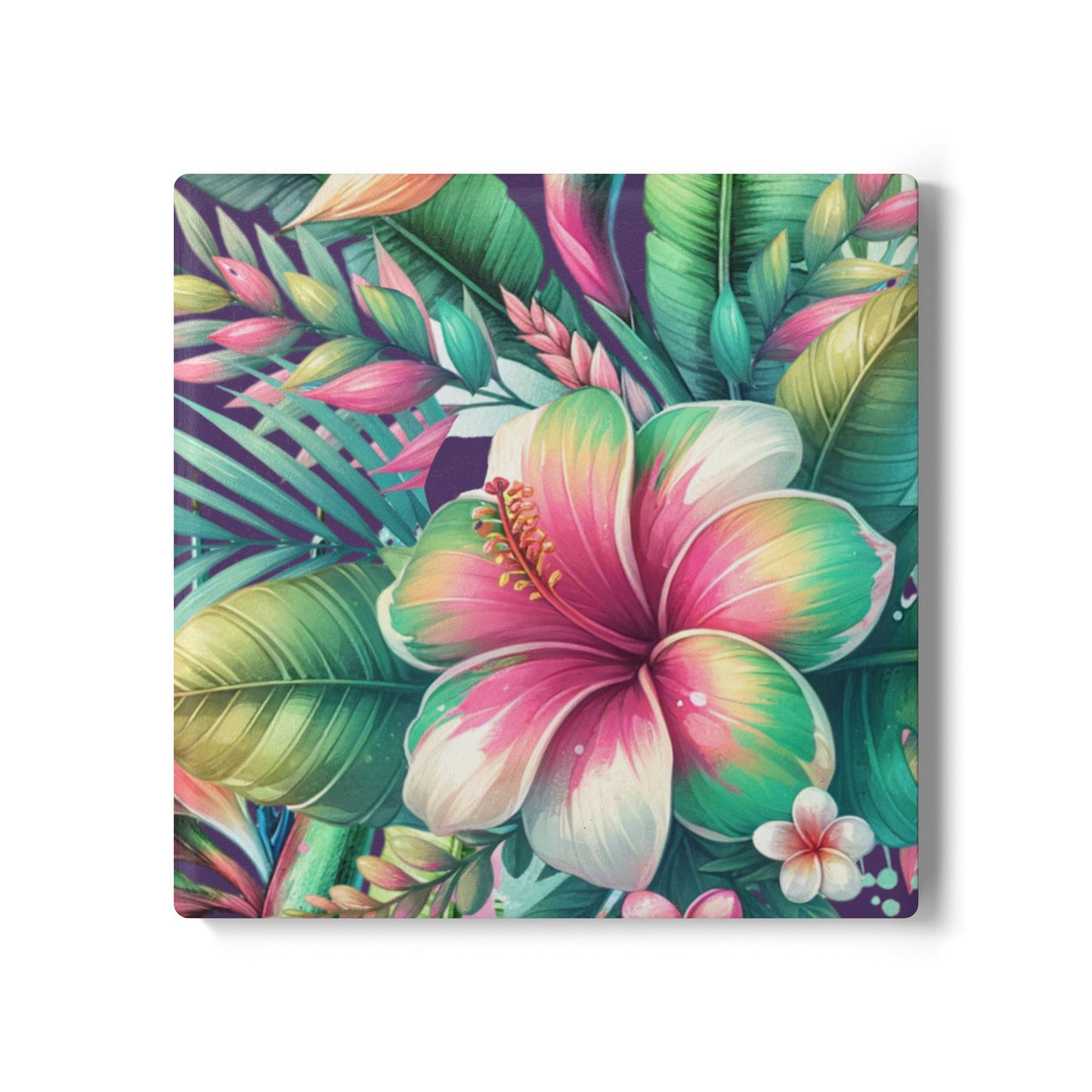 Paradise in Full Bloom Ceramic Coaster Tropical Floral Drink Coaster