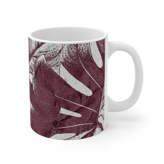 Monstera Leaf Mauve and White Mug