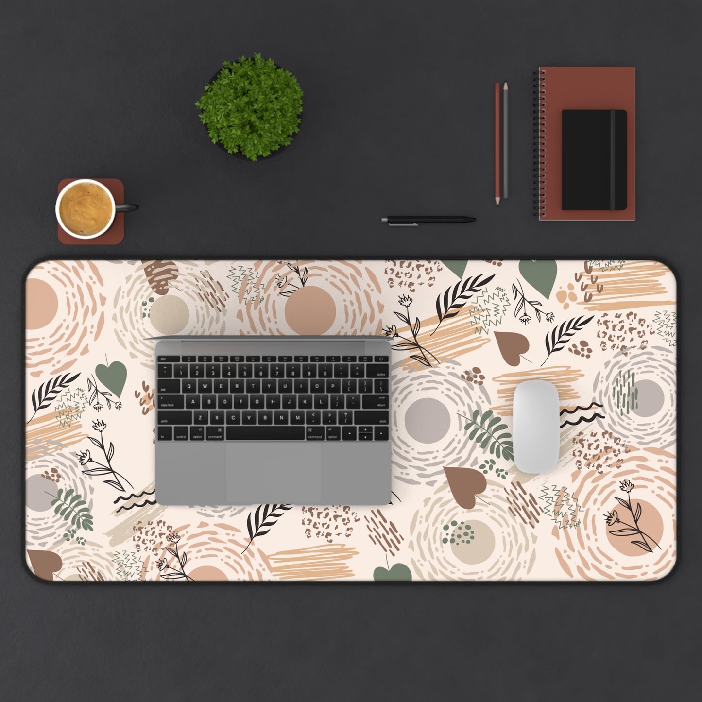 Neutral Flow Desk Mat Minimal Botanical Desk Pad (12x18, 12x22, 16x32)