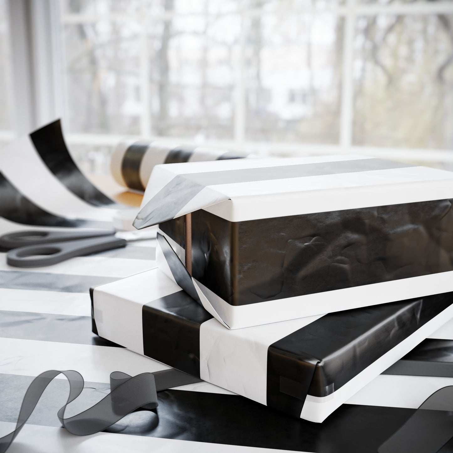 Black Stripe Wrapping Paper, Glossy or Mat (3 Sizes)