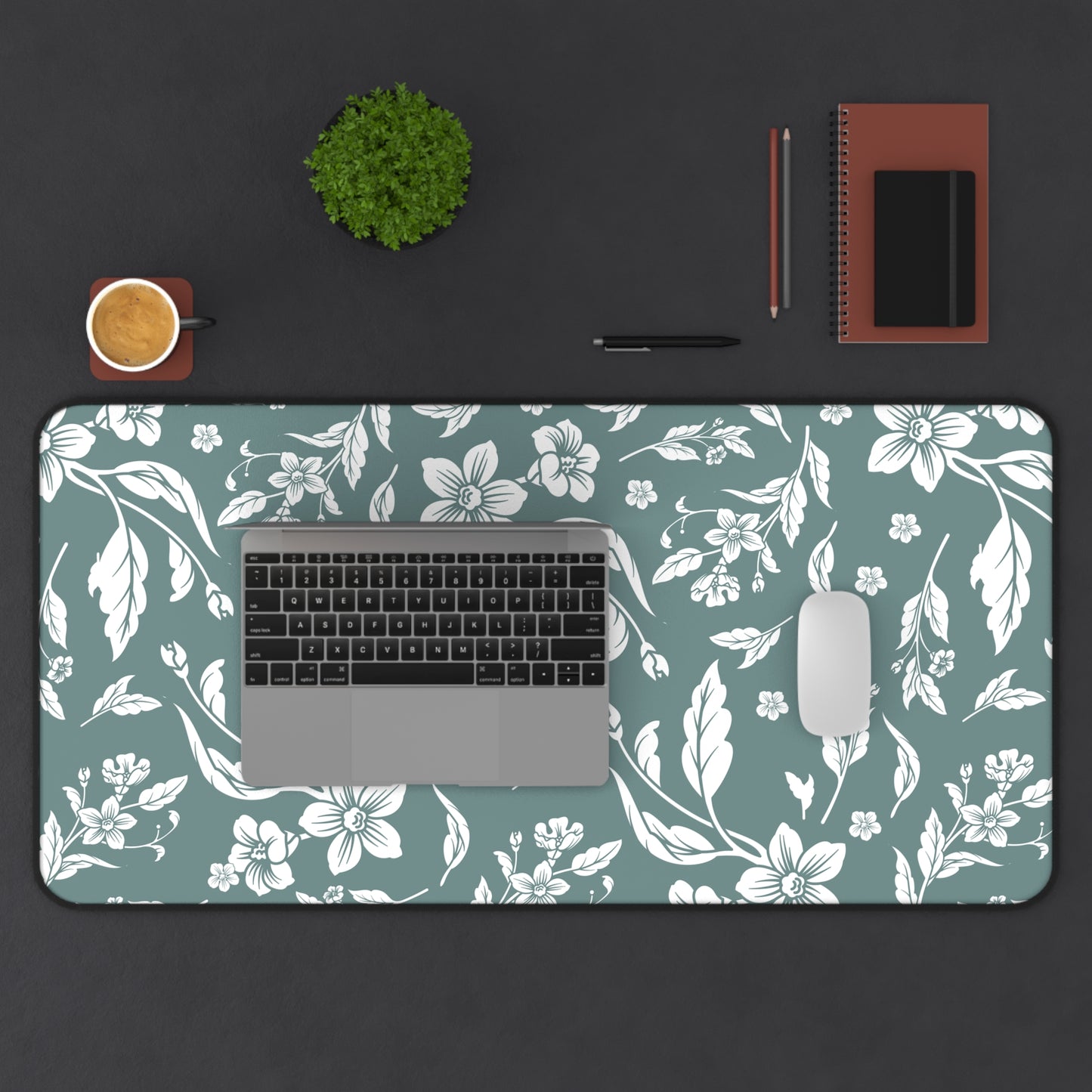 Dusty Blue Floral Desk Pad (12x18, 12x22 or 16x32)