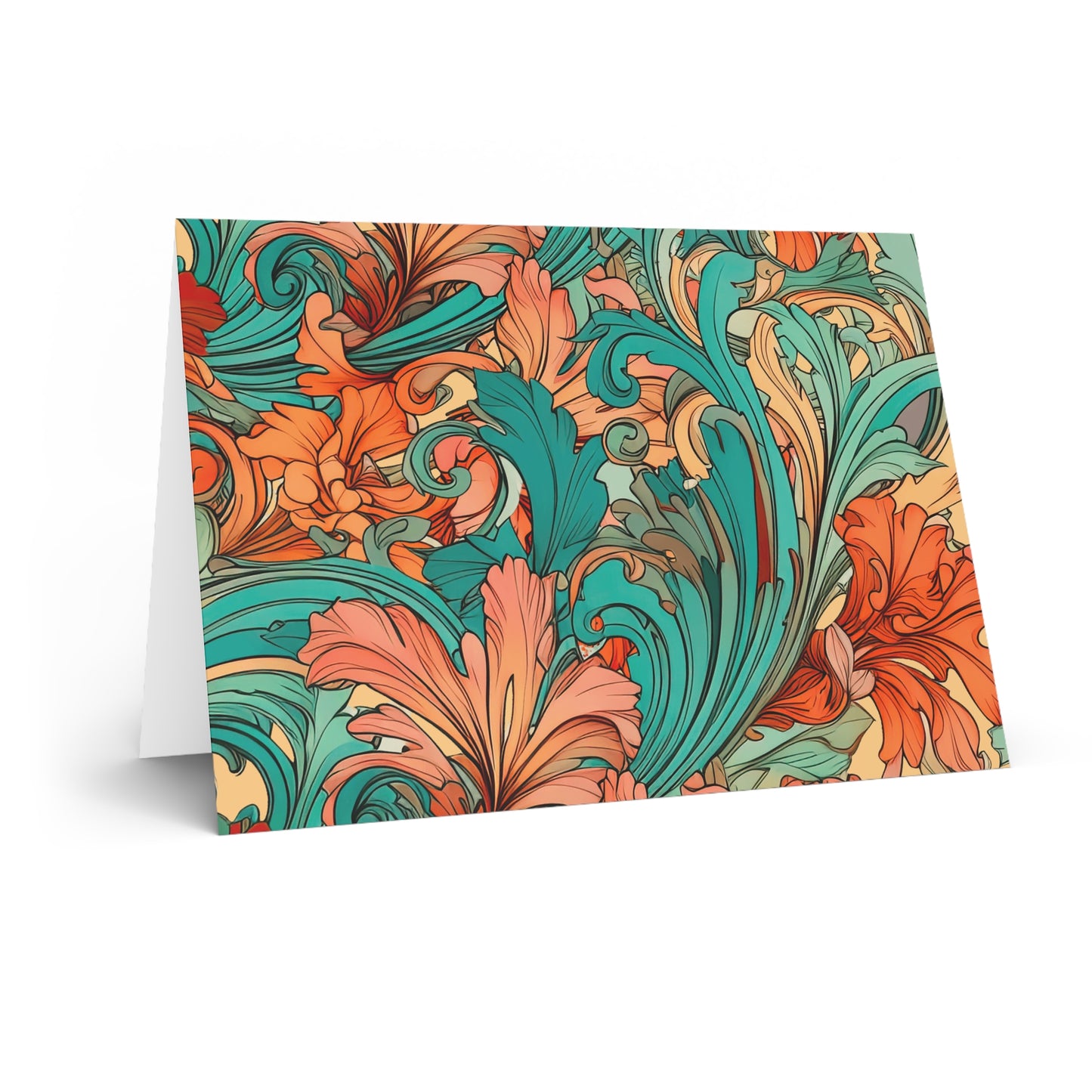 Coral Flourish Note Cards Botanical Floral Stationery Set