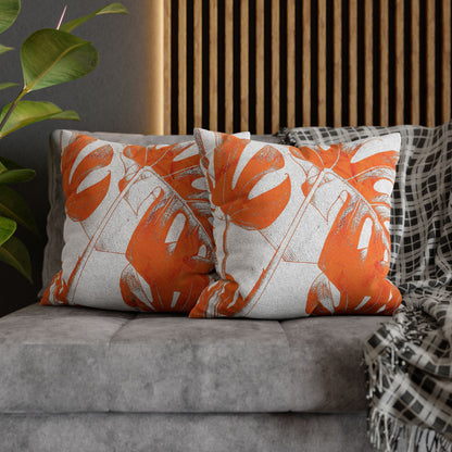 Monstera Leaf Tangerine Canvas Pillow Cover 20x20