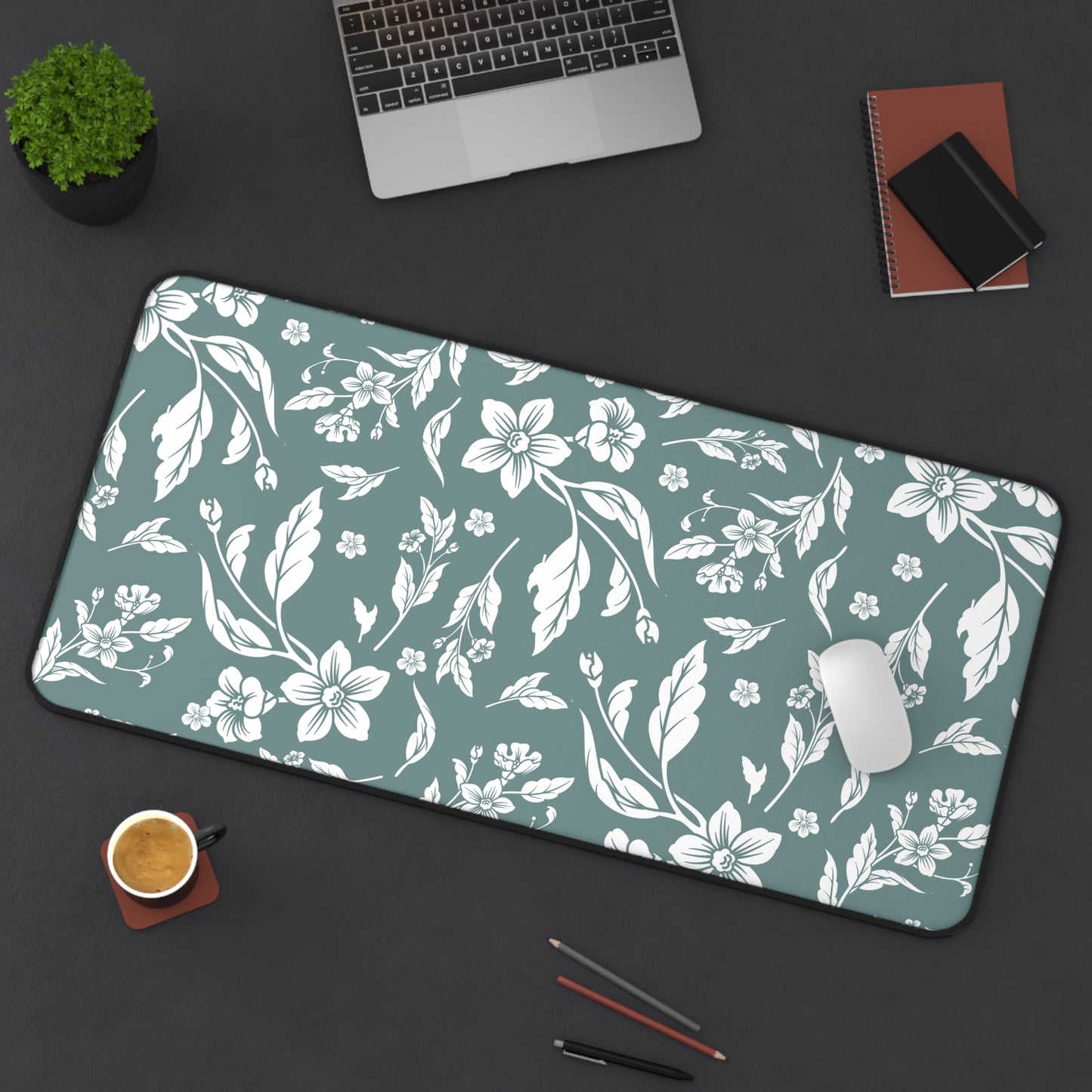 Dusty Blue Floral Desk Pad (12x18, 12x22 or 16x32)