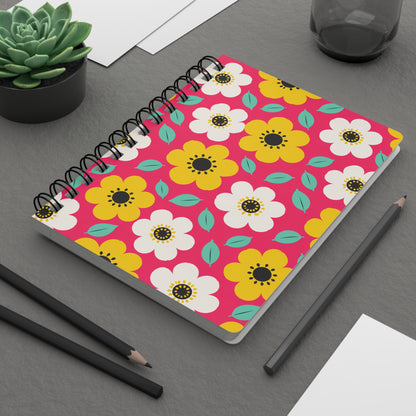 Happy Flower A5 Spiral Notebook Retro Daisy Lined Journal