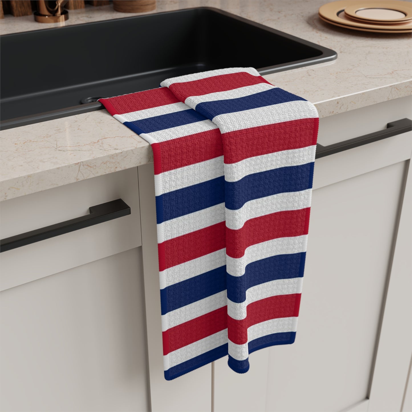Red, White and Blue Stripe Microfiber Tea Towel