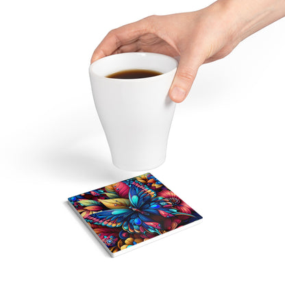 Metamorphosis Ceramic Coaster Vibrant Butterfly Floral Drink Coaster