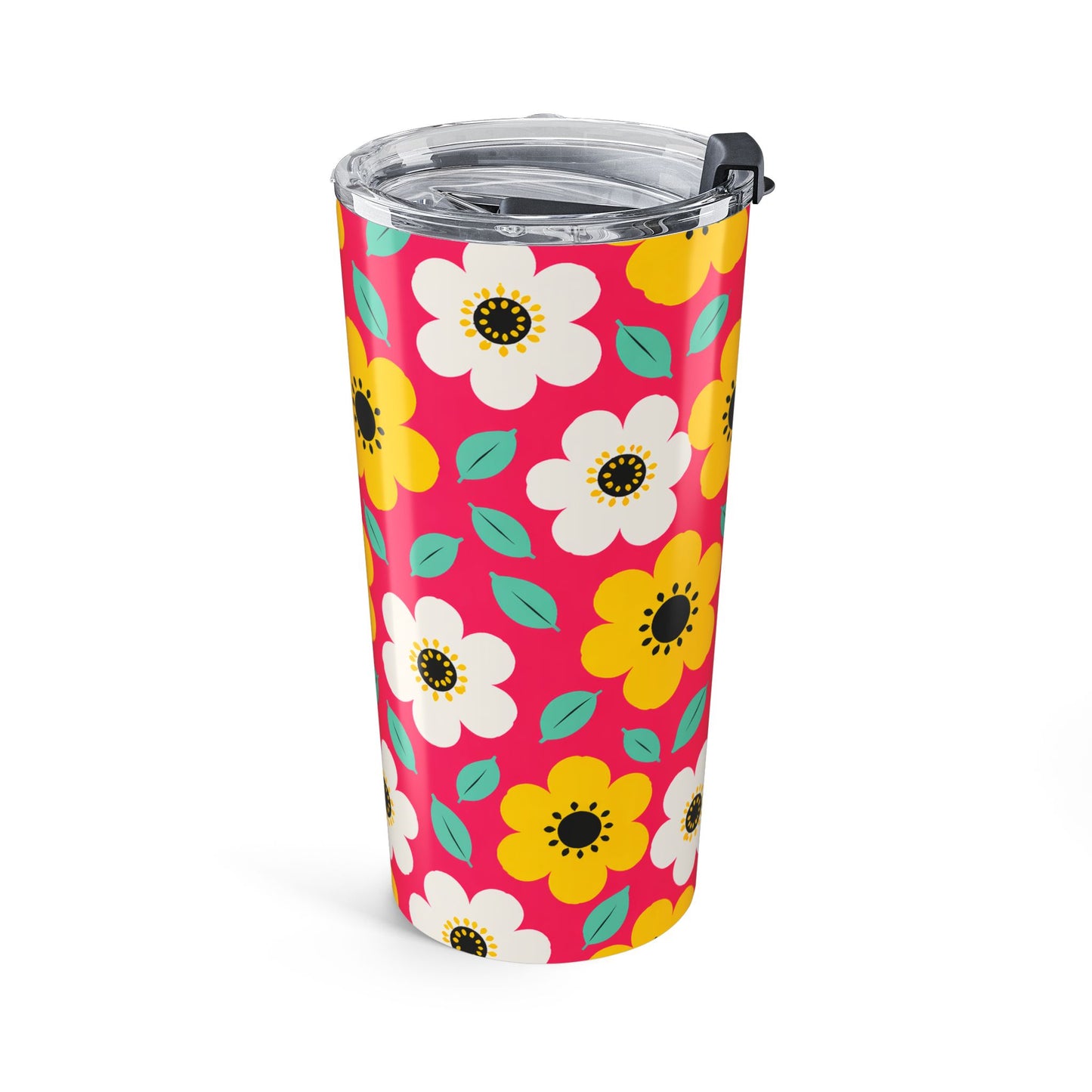 Happy Flower Tumbler 20oz Insulated Travel Mug Retro Daisy Drinkware