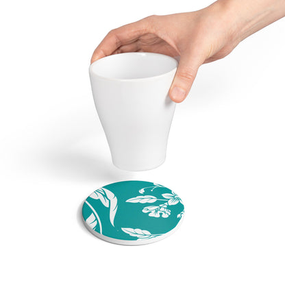 Deep Aqua Floral Ceramic Coaster Coordinated Collection