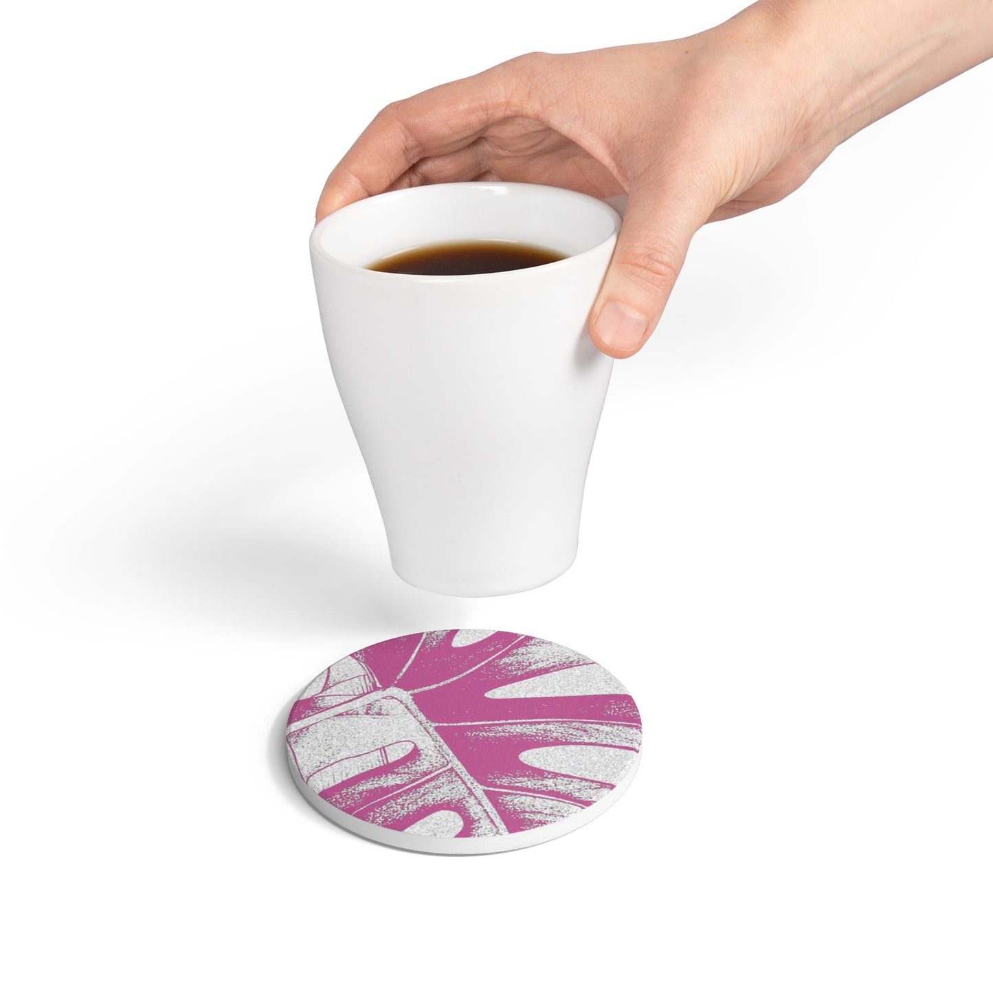 Monstera Leaf Lilac Wine Ceramic Coaster Botanical Drink Coaster