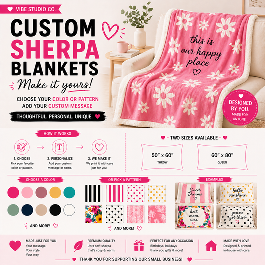Custom Sherpa Blanket Personalized Blanket Custom Name Blanket Cozy Throw Blanket Custom Bedding Gift