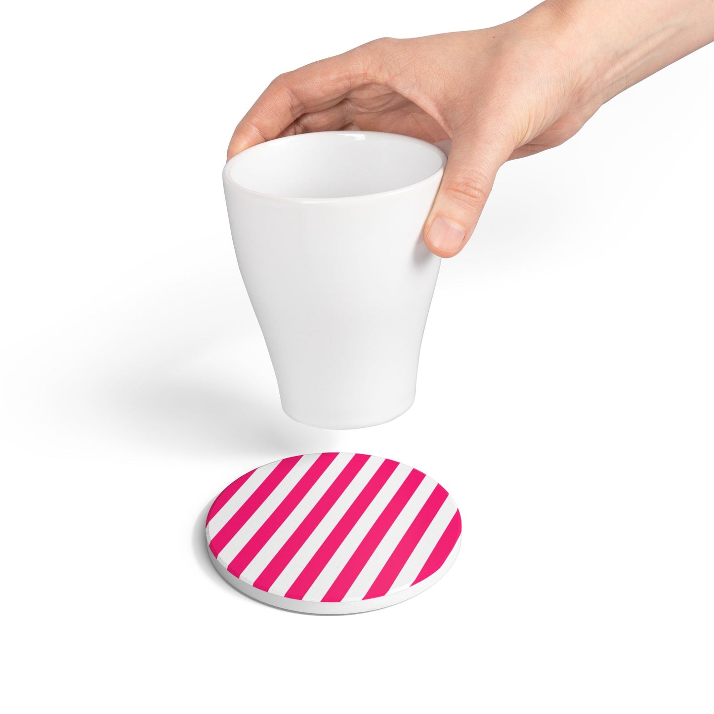 Pink Stripe Ceramic Coaster Square or Round Pink and White Striped Drink Coaster