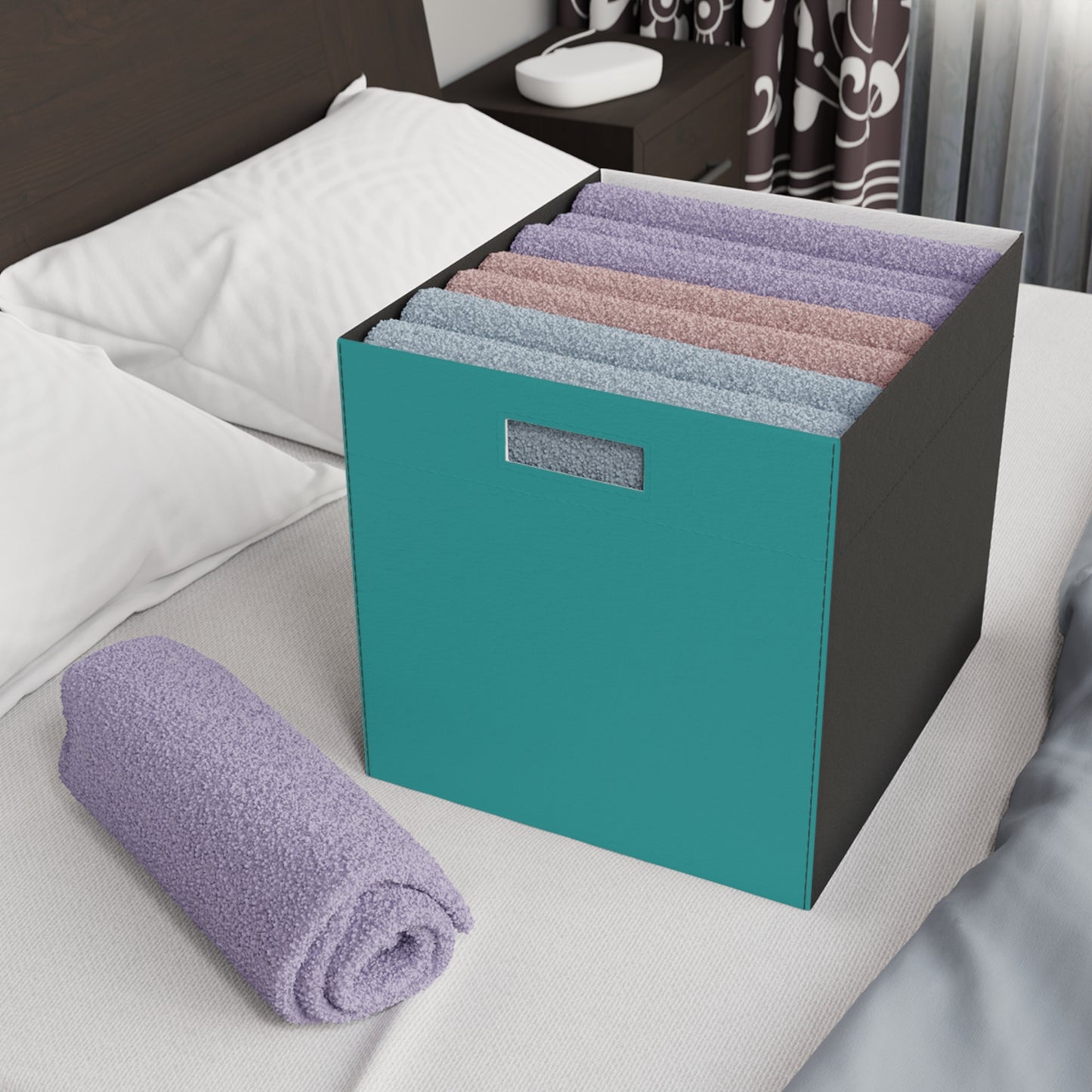 Deep Aqua Felt Storage Box Foldable Organizer Bin Home Storage Basket