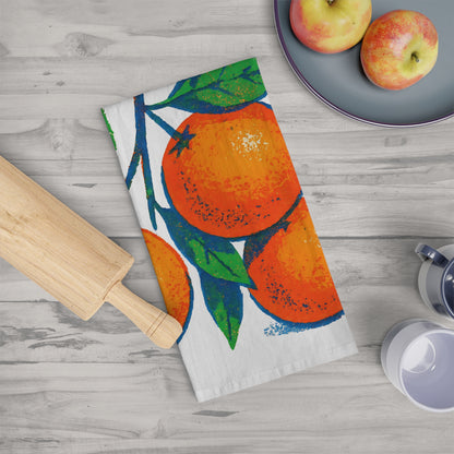 Orange Kitchen Tea Towel Cotton Dish Towel Citrus Fruit Design Decorative Towel