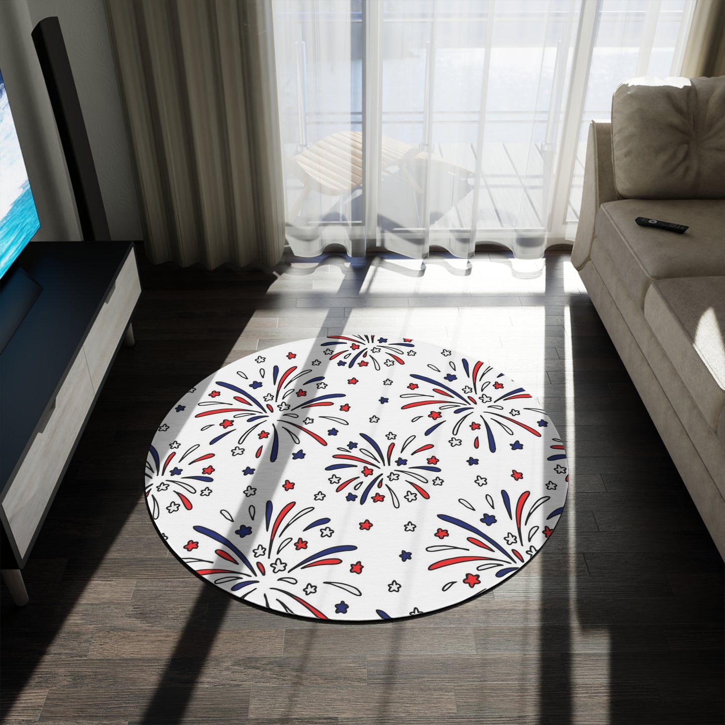 Fireworks Round Rug 60 Inch Patriotic Area Rug