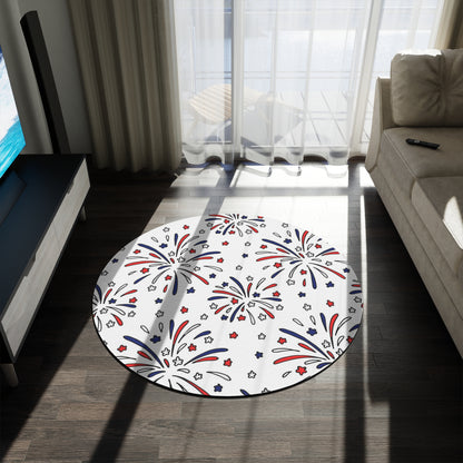 Fireworks Round Rug 60 Inch Patriotic Area Rug