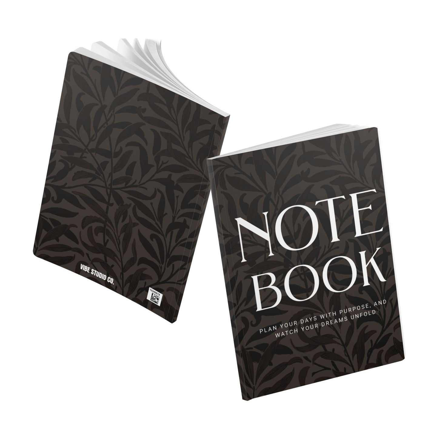 Muted Charcoal Leaves A5 Lined Journal Minimal Botanical Notebook | Coordinated Collection