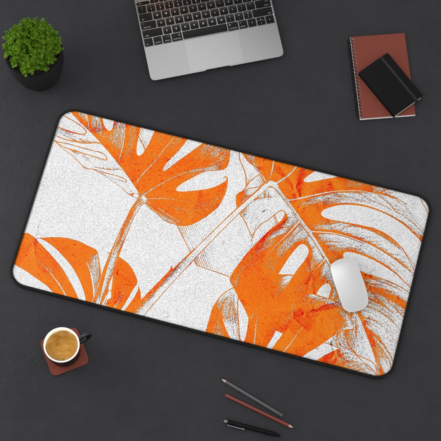 Monstera Leaf Tangerine Desk Pad