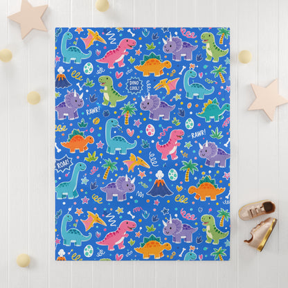 Blue Dino Soft Fleece Baby Blanket Dinosaur Nursery Blanket