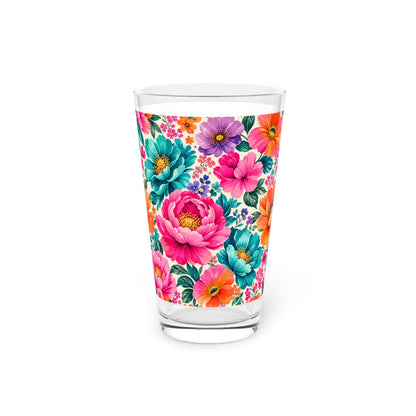 Dreamy Floral Pint Glass 16oz Floral Glassware