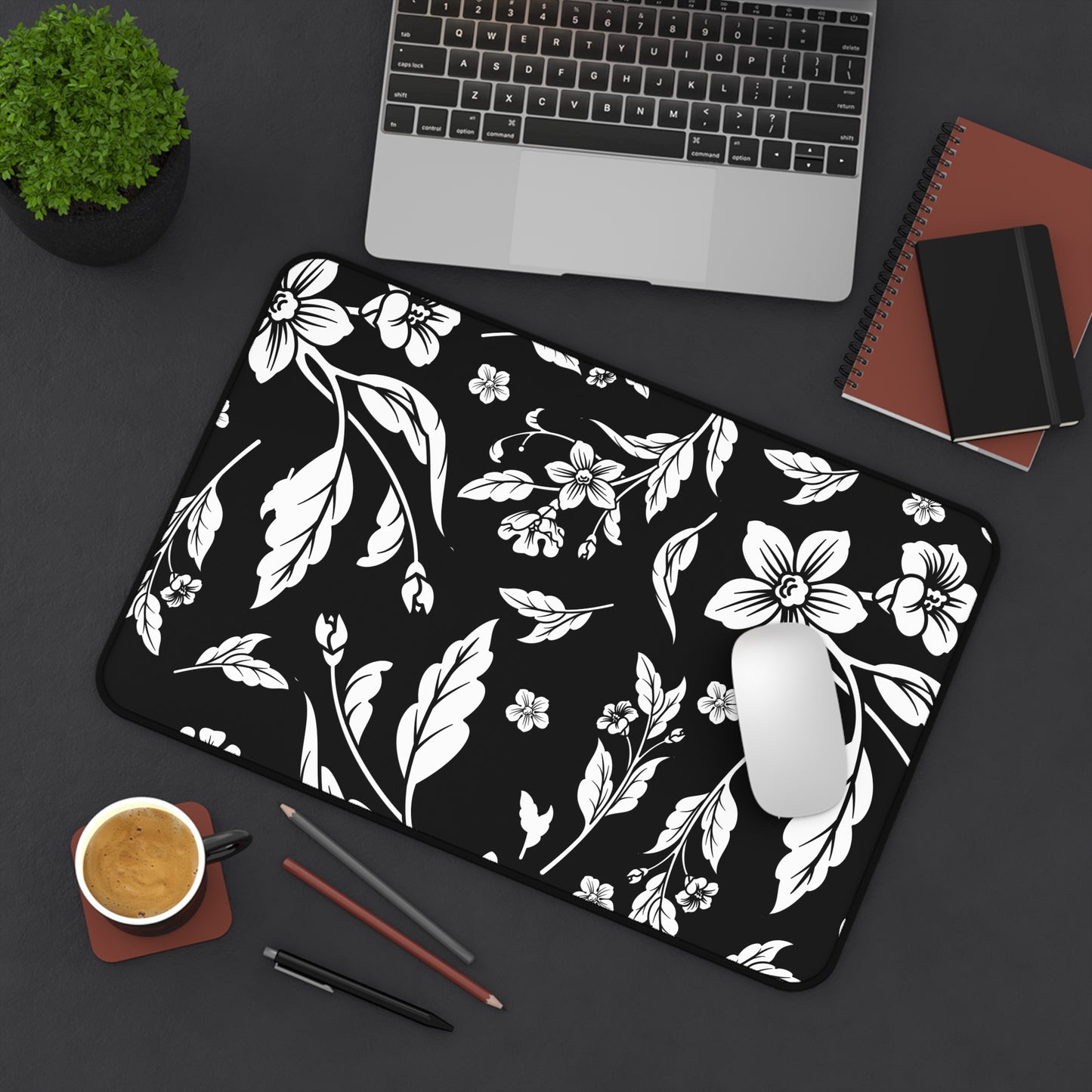 Black Floral Desk Pad (12x18, 12x22 or 16x32)
