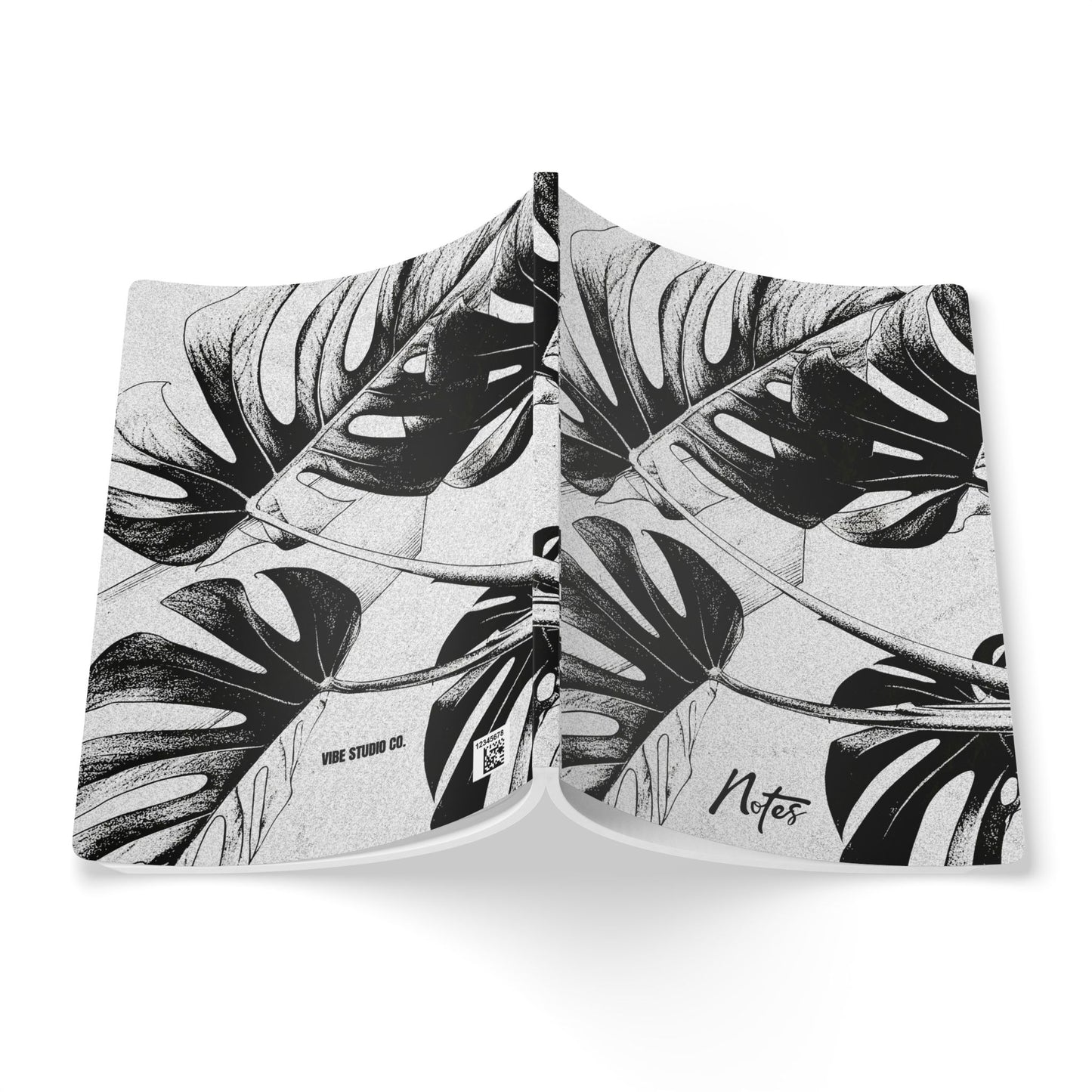 Monstera Leaf Black White A5 Lined Journal