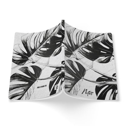 Monstera Leaf Black White A5 Lined Journal