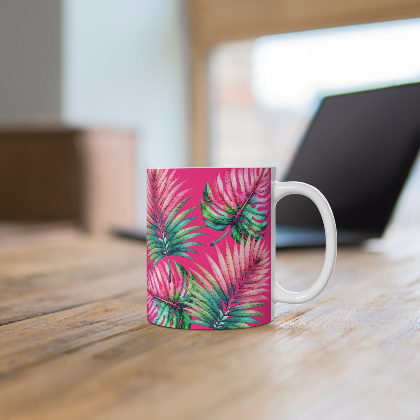 Tropical Vibes Ceramic Coffee Mug 11 oz Tropical Leaves Mug