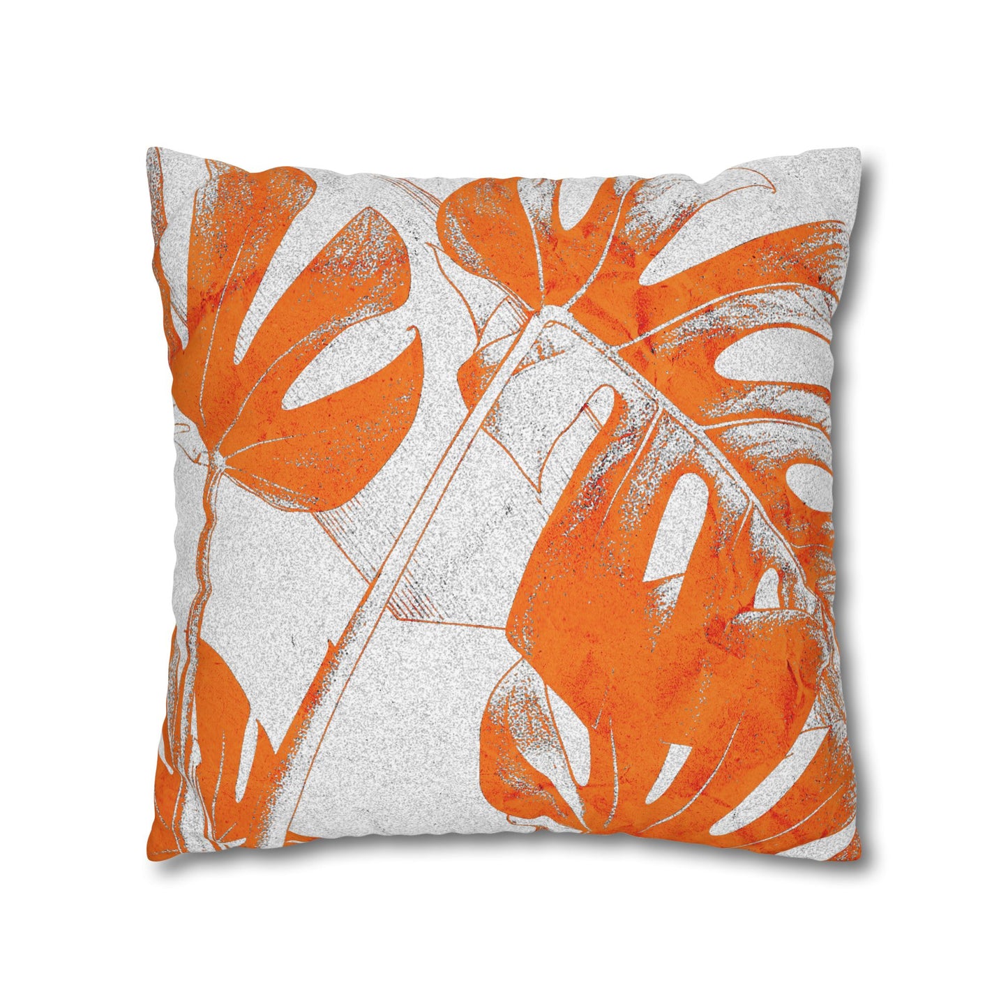 Monstera Leaf Tangerine Canvas Pillow Cover 20x20