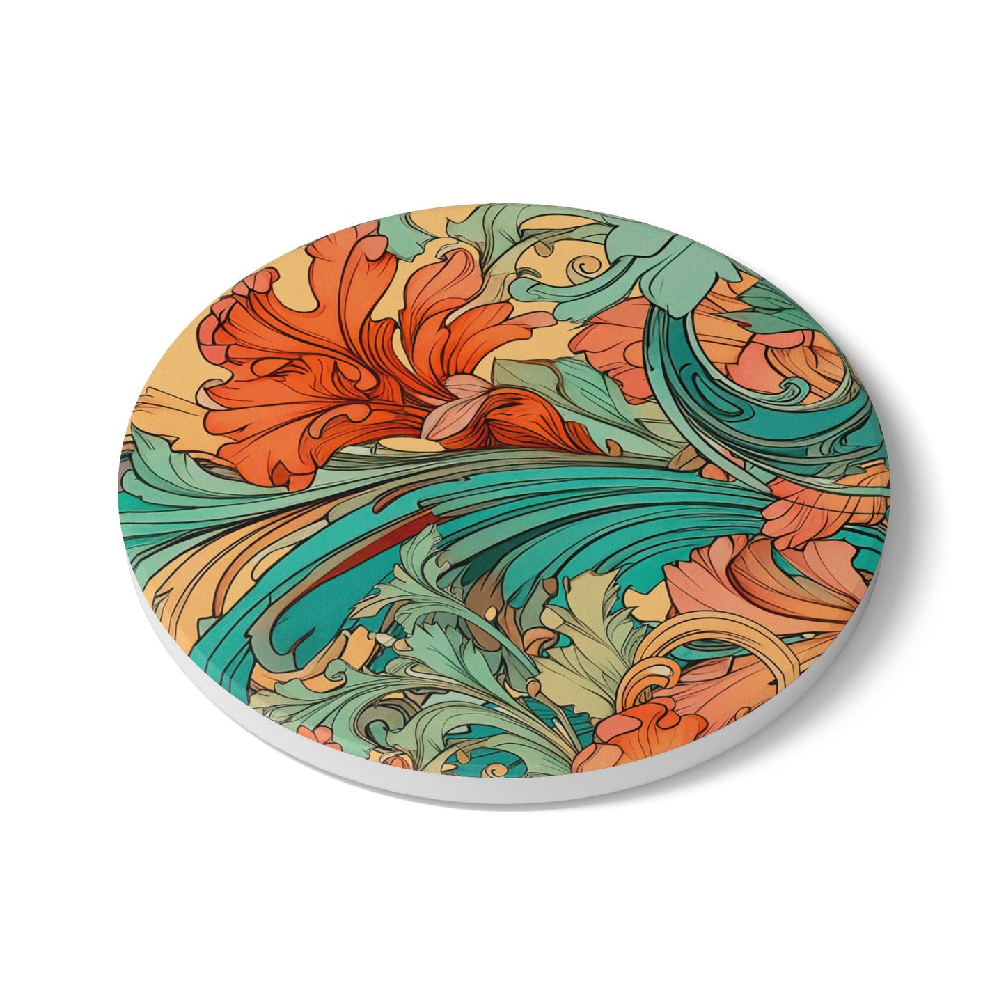 Coral Flourish Ceramic Coaster Botanical Drink Coaster