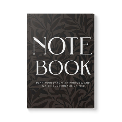 Muted Charcoal Leaves A5 Lined Journal Minimal Botanical Notebook | Coordinated Collection