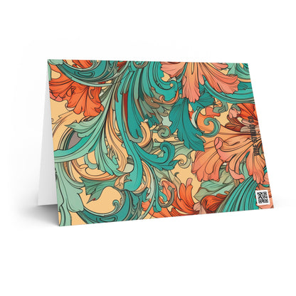 Coral Flourish Note Cards Botanical Floral Stationery Set