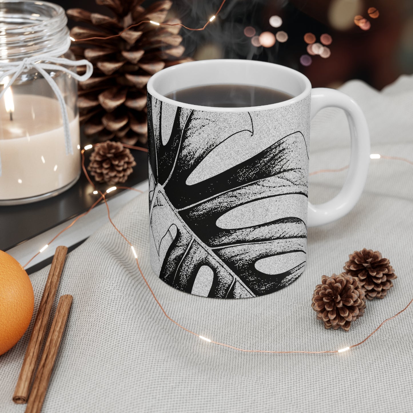 Monstera Leaf Black White Mug