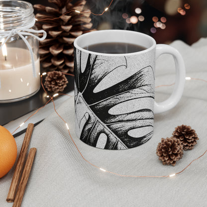 Monstera Leaf Black White Mug