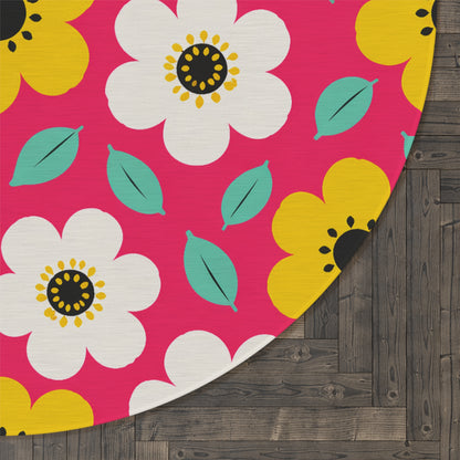 Happy Flower Round Area Rug 60 Inch Retro Daisy Floor Rug