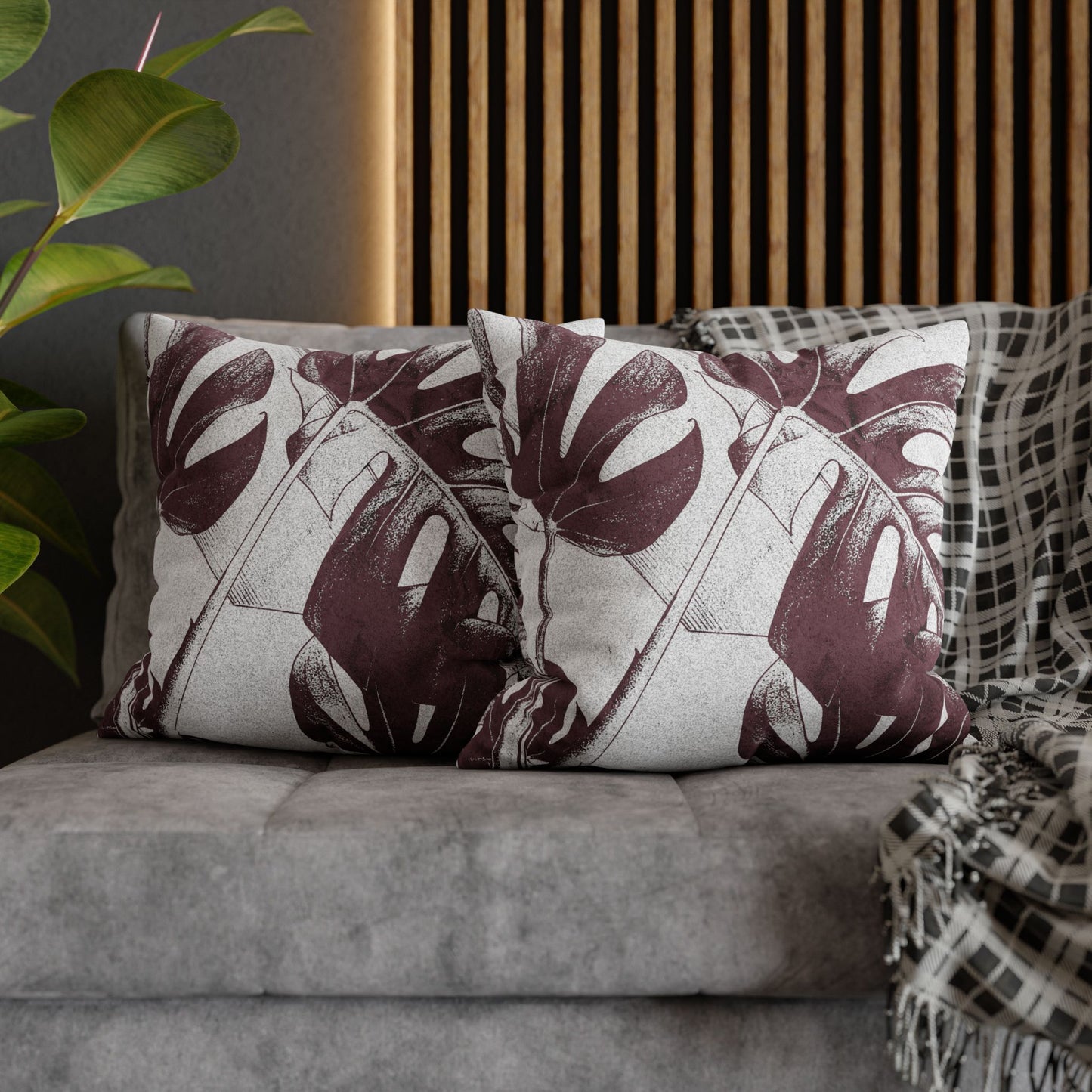 Monstera Leaf Mauve Canvas Pillow Cover 20x20