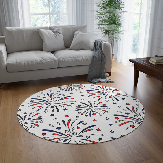 Fireworks Round Rug 60 Inch Patriotic Area Rug