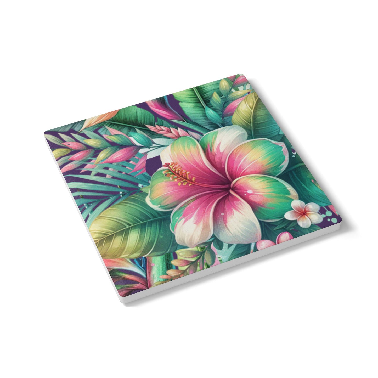 Paradise in Full Bloom Ceramic Coaster Tropical Floral Drink Coaster