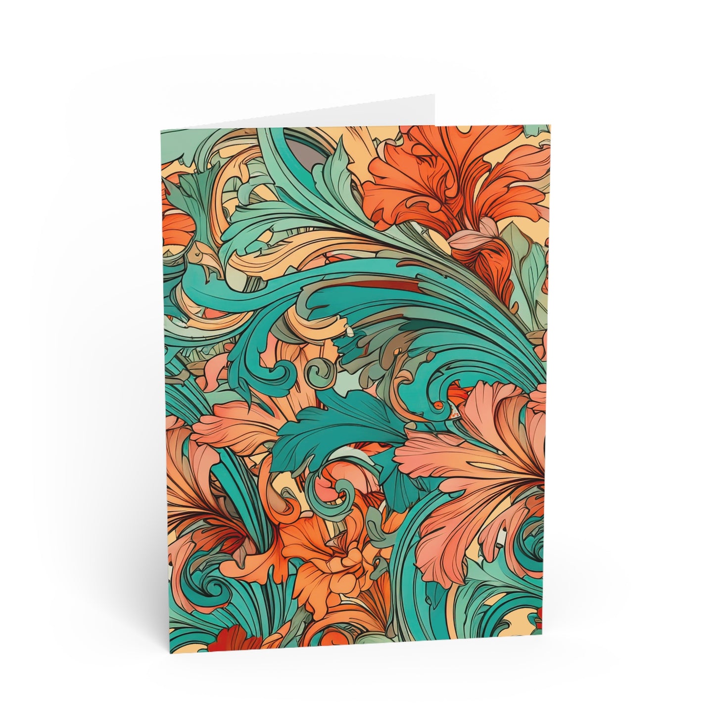 Coral Flourish Note Cards Botanical Floral Stationery Set
