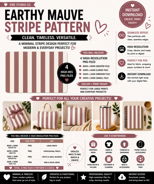 Earthy Mauve Stripe Seamless Pattern Neutral Stripe Pattern PNG 8000x8000 Repeat Tile