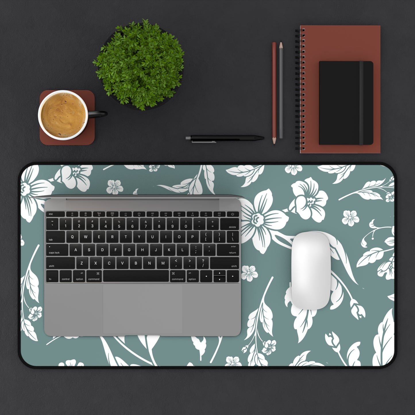Dusty Blue Floral Desk Pad (12x18, 12x22 or 16x32)