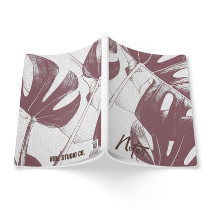 Monstera Leaf Mauve and Cream A5 Lined Journal