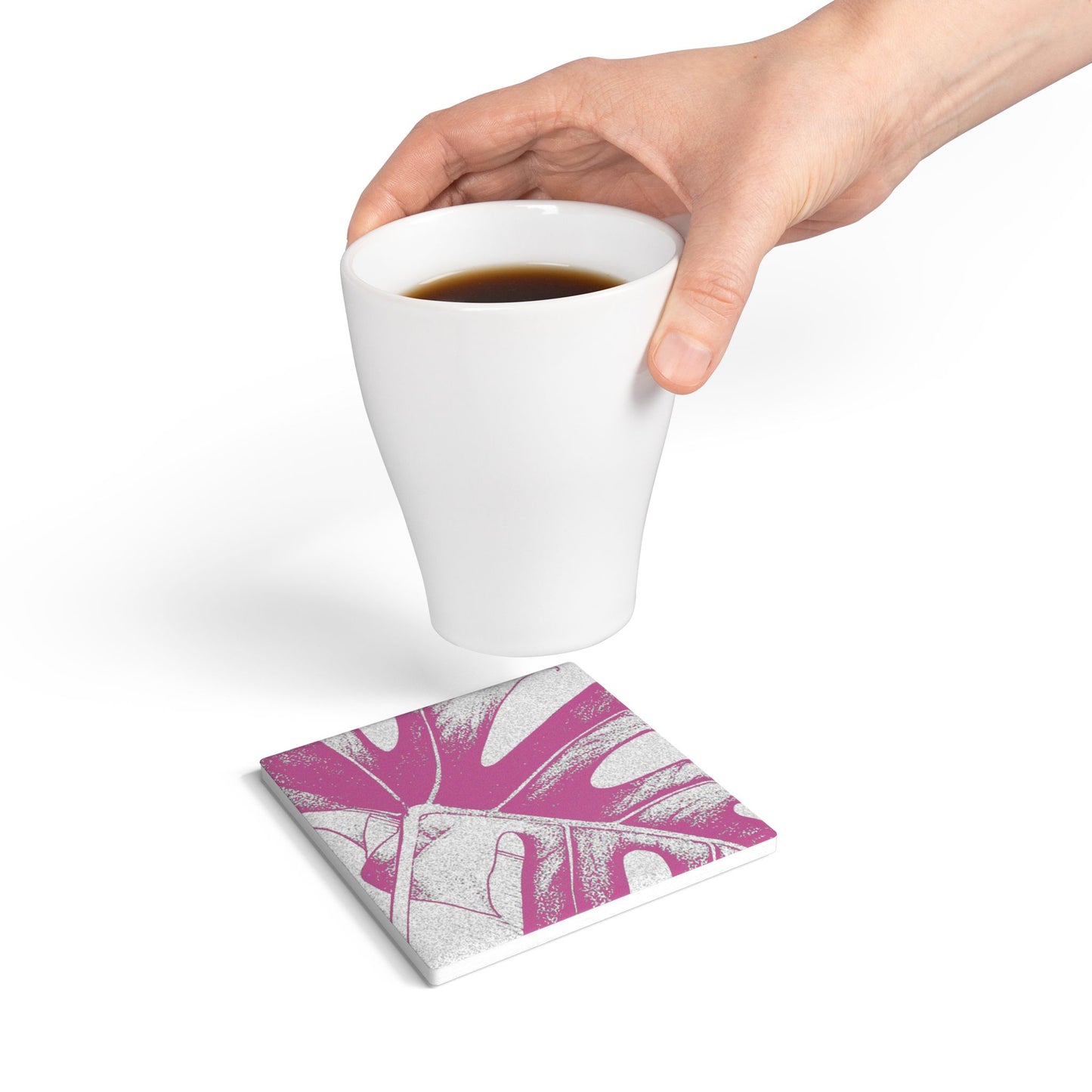 Monstera Leaf Lilac Wine Ceramic Coaster Botanical Drink Coaster