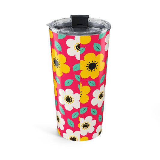 Happy Flower Tumbler 20oz Insulated Travel Mug Retro Daisy Drinkware