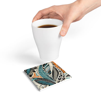 Botanical Leaves Blue Ceramic Coaster Modern Botanical Drink Coaster