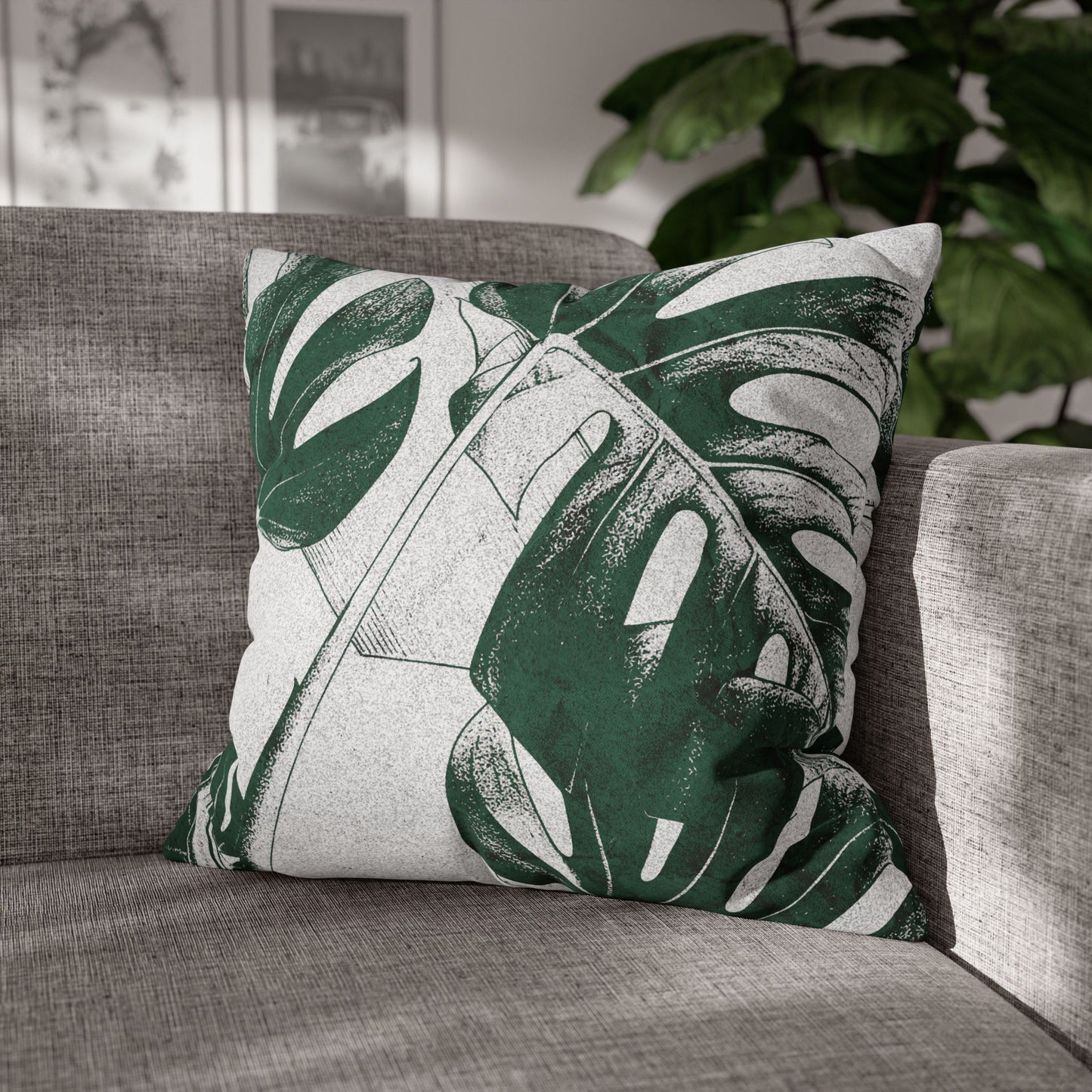 Monstera Leaf Green Canvas Pillow Cover 20x20